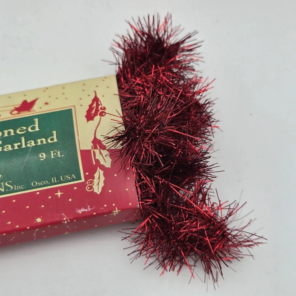 Lots of 2 Vintage Style Bethany Lowe Old Fashioned Tinsel Garland Red 9 ft.
